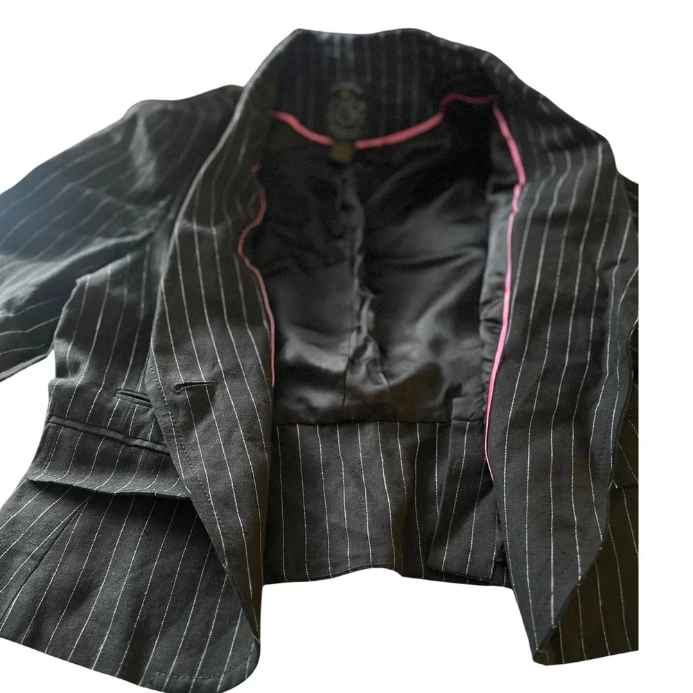 NWT Polo Jeans Co‎ Ralph Lauren Pinstripe Linen Blazer Black White Cropped Large